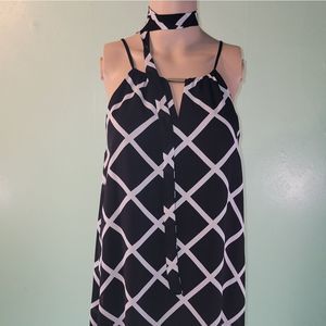Tahari black and white stripped stap dress